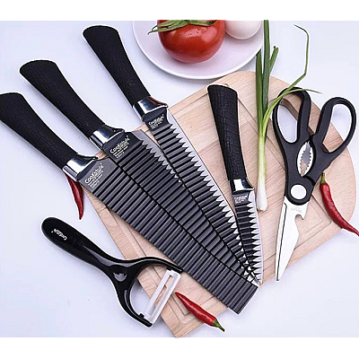 Set 4 cutite bucatarie  NEGRU cu foarfeca si decojitor COOKSTYLE