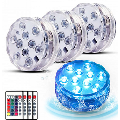 Set 4 lampi LED RGB  cu telecomanda  rezistente la apa