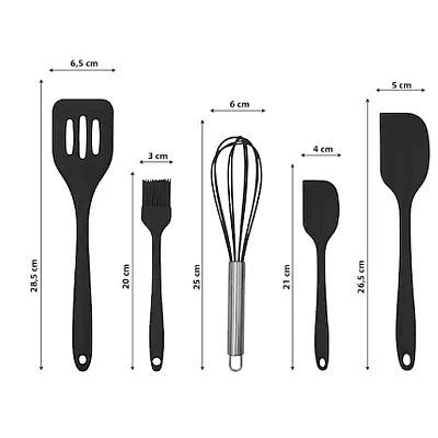 Set 5 ustensile de gatit din silicon negre