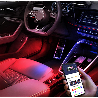 Set Lumini ambientale auto  aplicatie dedicata iOS si Android  4 benzi LED