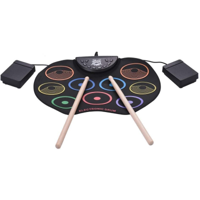 Set Tobe electronice digitale din Silicon cu pedale de picior 9 USB 9 Paduri de tobe colorate Set Tobe electronice digitale din Silicon cu pedale de picior 9 USB 9 Paduri de tobe colorate