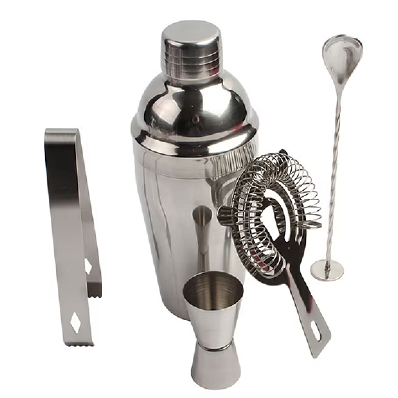 Set cocktail inox 5 bucati cu shaker si clesti gheata