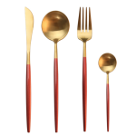 Set de 4 piese tacamuri in stil portughez- culoare rosu si auriu Set de 4 piese tacamuri in stil portughez- culoare rosu si auriu