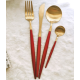 Set de 4 piese tacamuri in stil portughez- culoare rosu si auriu Set de 4 piese tacamuri in stil portughez- culoare rosu si auriu