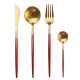 Set de 4 piese tacamuri in stil portughez- culoare rosu si auriu Set de 4 piese tacamuri in stil portughez- culoare rosu si auriu