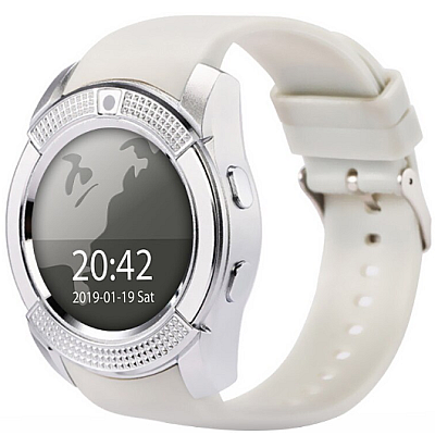 Smartwatch V8 HandsFree Bluetooth 3.0 Micro SIM Android Camera 1.3MP Alb