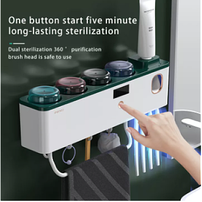 Sterilizator UV cu suport pentru periuță de dinți/Dozator de pastă