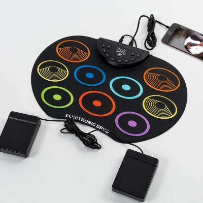 Set Tobe electronice digitale din Silicon cu pedale de picior 9 USB 9 Paduri de tobe colorate Set Tobe electronice digitale din Silicon cu pedale de picior 9 USB 9 Paduri de tobe colorate