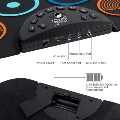 Set Tobe electronice digitale din Silicon cu pedale de picior 9 USB 9 Paduri de tobe colorate Set Tobe electronice digitale din Silicon cu pedale de picior 9 USB 9 Paduri de tobe colorate