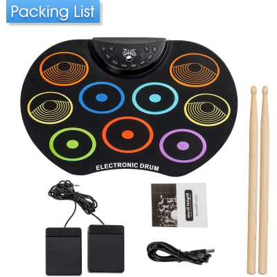 Set Tobe electronice digitale din Silicon cu pedale de picior 9 USB 9 Paduri de tobe colorate Set Tobe electronice digitale din Silicon cu pedale de picior 9 USB 9 Paduri de tobe colorate