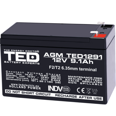 Acumulator 12V Stationar Dimensiuni 151 x 65 x 95 mm Baterie 12V 9.1Ah TED Electric