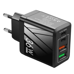 Adaptor Alimentare NEGRU 2 USB + 2 USB C 36W Incarcator Rapid si Cablu Iphone Adaptor Alimentare NEGRU 2 USB + 2 USB C 36W Incarcator Rapid si Cablu Iphone