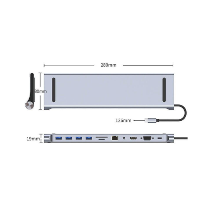 Adaptor Hub Multiport 11 in 1 USB C Docking Station pentru Laptop Q HU990