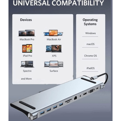 Adaptor Hub Multiport 11 in 1 USB C Docking Station pentru Laptop Q HU990