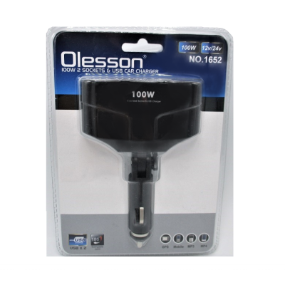 Adaptor priza auto 2 porturi cu USB 100W Olesson 1652