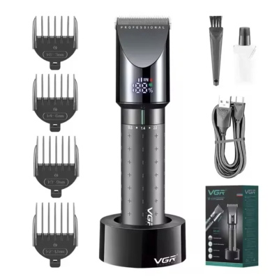 Aparat de tuns fara fir VGR V698 4 distantiere afisaj LED cu suport incarcare USB