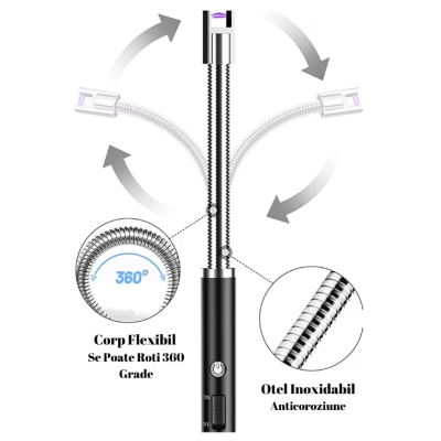 Aprinzator electric cu arc si gat lung flexibil ideal aprindere lumanari aragaz cuptor semineu anti vant