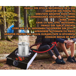 Aragaz din sticla securizata 1 ochi din fonta aprindere pe quartz negru