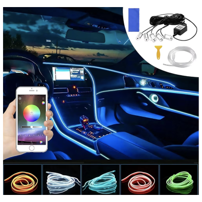 Banda LED auto design interactiv 6 m RGB impermeabil 12V 5W raza control 12 m control din aplicatie