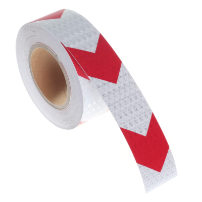 Banda reflectorizanta ALBA cu sageata ROSIE tip fagure rola 25m x 5 cm