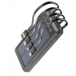 Baterie Externa Solara 12000 mAh Q CD281 Cabluri USB Type C MicroUSB si Lightning Incorporate