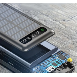 Baterie Externa Solara 12000 mAh Q CD281 Cabluri USB Type C MicroUSB si Lightning Incorporate