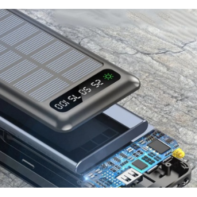 Baterie Externa Solara 12000 mAh Q CD281 Cabluri USB Type C MicroUSB si Lightning Incorporate