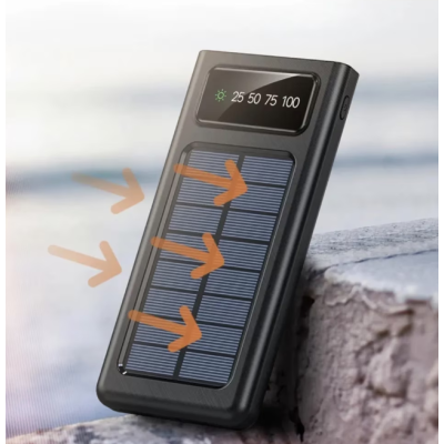 Baterie Externa Solara 12000 mAh Q CD281 Cabluri USB Type C MicroUSB si Lightning Incorporate