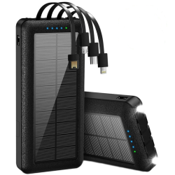 Baterie externa solara cu Cablu Lightning USB-C USB-A și MicroUSB - 10000mAh