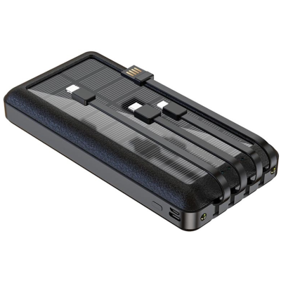 Baterie externa solara cu Cablu Lightning USB-C USB-A și MicroUSB - 10000mAh