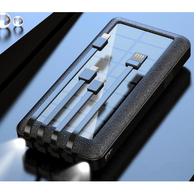 Baterie externa solara cu Cablu Lightning USB-C USB-A și MicroUSB - 10000mAh