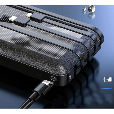 Baterie externa solara cu Cablu Lightning USB-C USB-A și MicroUSB - 10000mAh