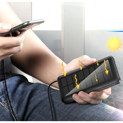 Baterie externa solara cu Cablu Lightning USB-C USB-A și MicroUSB - 10000mAh