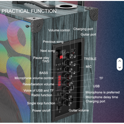 Boxa karaoke JQS 9088L de 8 x 2 inch 18000W cu led multicolor