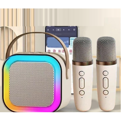 Boxa Karaoke Portabilă K12 cu 2 Microfoane Wireless LED RGB Radio FM