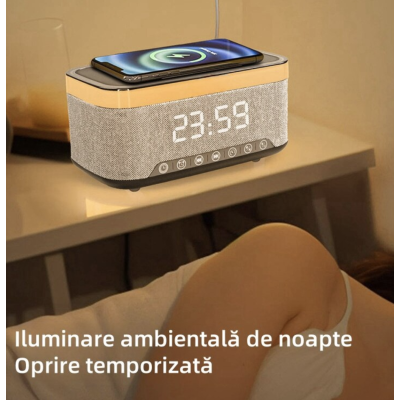 Boxa portabila 4 in 1 cu 12 moduri de iluminare MD S300 Bluetooth Ceas Incarcator Wireless Boxa portabila 4 in 1 cu 12 moduri de iluminare MD S300 Bluetooth Ceas Incarcator Wireless