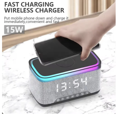 Boxa portabila 4 in 1 cu 12 moduri de iluminare MD S300 Bluetooth Ceas Incarcator Wireless Boxa portabila 4 in 1 cu 12 moduri de iluminare MD S300 Bluetooth Ceas Incarcator Wireless