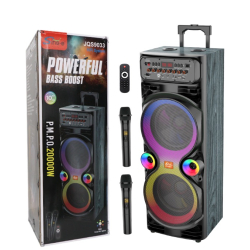 Boxa portabila JQS9033 putere 20000W PMPO Bass Boost RGB 2 microfoane 2 x 10inch
