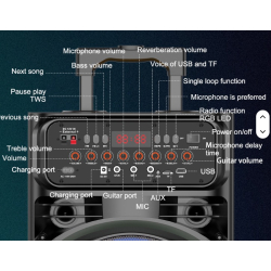 Boxa portabila JQS9033 putere 20000W PMPO Bass Boost RGB 2 microfoane 2 x 10inch
