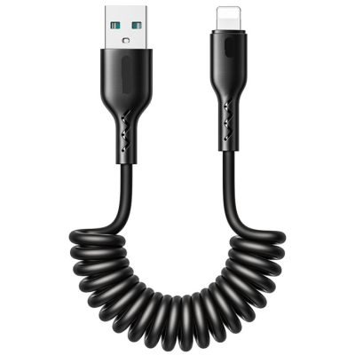 Cablu de date USB la iPhone Lightning spiralat negru