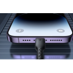 Cablu de date USB la iPhone Lightning spiralat negru