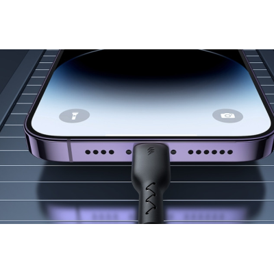 Cablu de date USB la iPhone Lightning spiralat negru