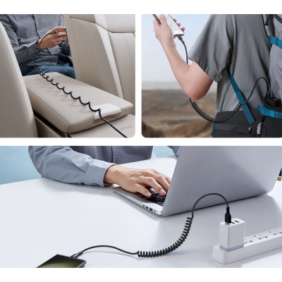 Cablu de date USB la iPhone Lightning spiralat negru