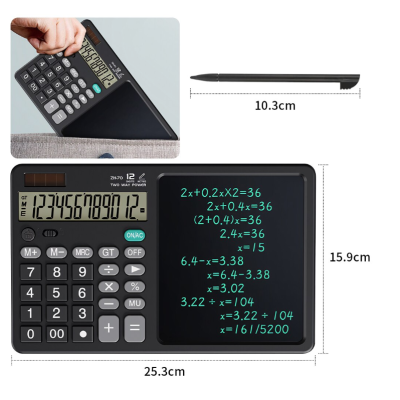 Calculator stiintific ecran LCD 7 inch 12 cifre solar/baterie negru 25.3x15.9x1.6cm