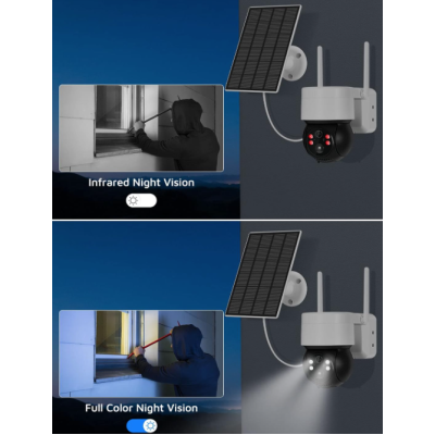 Camera de supraveghere cu panou solar senzor PIR si sirena