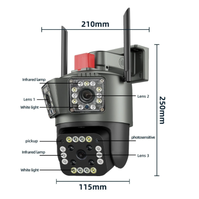 Camera de Supraveghere Tripla WIFI 24MP Exterior/Interior Ultra HD 10X zoom Rotire Comunicare Bidirectionala