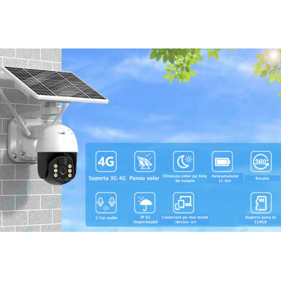 Camera supraveghere cu panou solar full HD PTZ 6 LED
