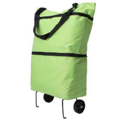 Carucior pliabil tip sacosa pentru cumparaturi cu roti si maner