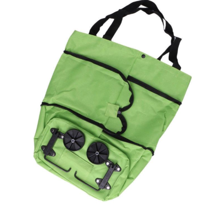 Carucior pliabil tip sacosa pentru cumparaturi cu roti si maner