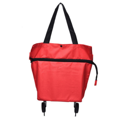 Carucior pliabil tip sacosa pentru cumparaturi cu roti si maner